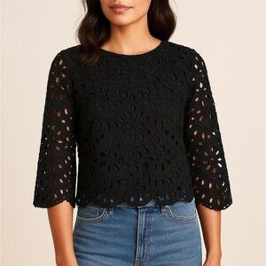 Ann Taylor Black Eyelet Lace F 6 E 1